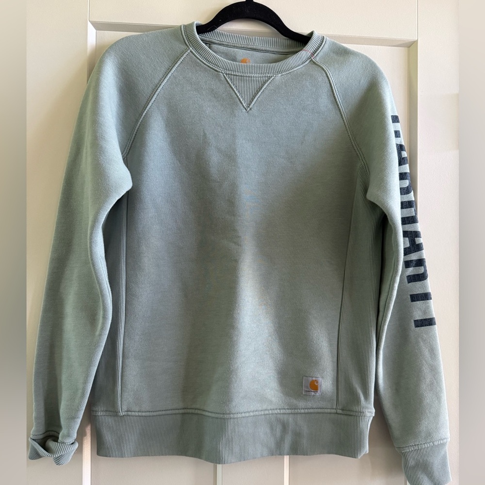 Carhartt Sage Green Logo Sleeve Crewneck NWOT